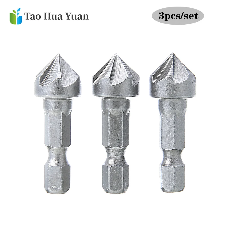 

3pcs 90 Degree FCountersink Drill Chamfer Bit 1/4" Hex Shank Carpentry Woodworking Angle Point Bevel Cutting Cutter Remove Bur 6