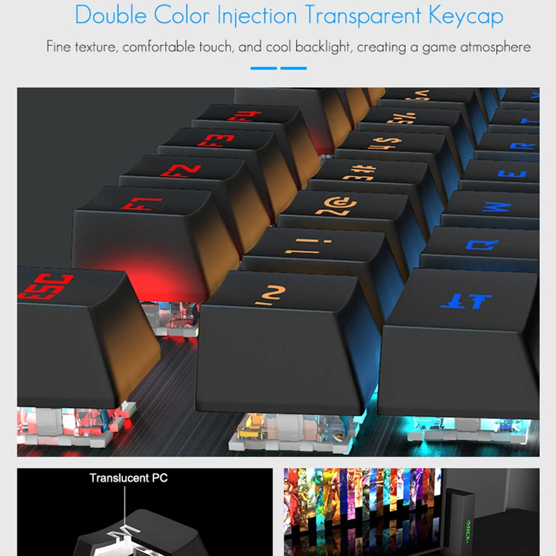 Фото Механическая игровая клавиатура Imice, проводная металлическая подсветка, RGB электронная соревнование еды курицы, зеленая ось, 87 клавиш, водон... №4