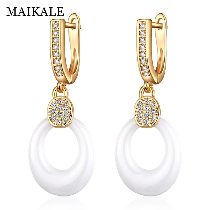 gold white MAIKALE, классические круглые висячие серьги, маленькие кубические циркониевые покрытые золотом и серебром корейские серьги для женщин, подарок другу - Окраска металла: gold white