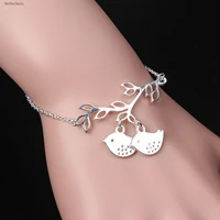 simple animal alloy bracelet sweet and cute silver glossy branch bird finger chain ladies accessories hand decoration girl gift