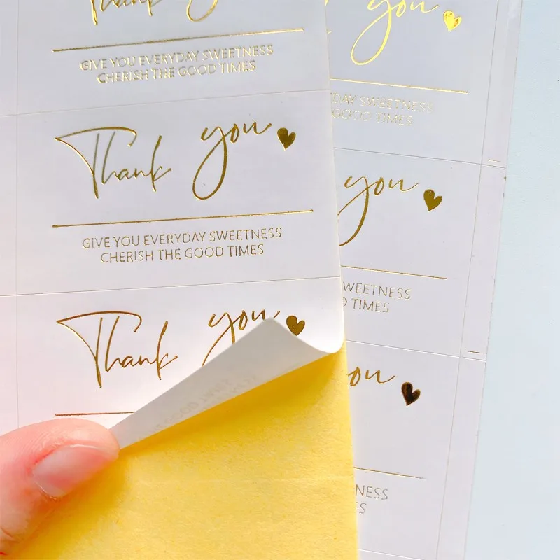 

800pcs/lot Hot Stamping white self adhesive sticker thank you stickers for package seal labels decoration wedding sticker