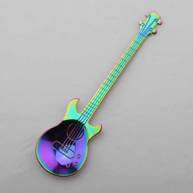 Colorful Ложка из нержавеющей стали OBR, форма для кофе, гитары, музыкальная тема, ложка для перемешивания чая, маленькая ложка для мороженого и десертов, креативные столовые приборы - Цвет: Colorful