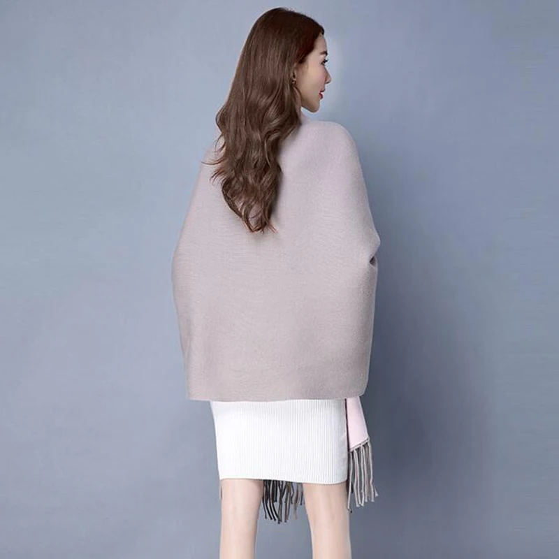 Женский свитер шаль пальто трикотажная с бахромой рукав летучая мышь женский