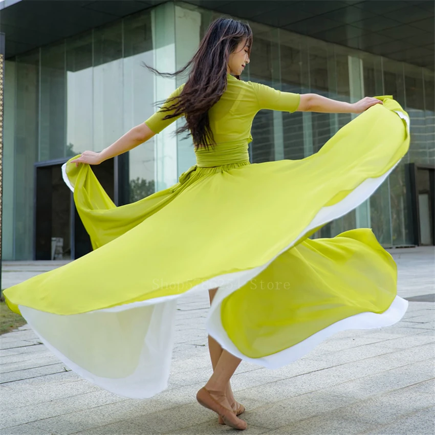 Женская шифоновая юбка для танца фламенко Двухслойная с широким крылом 720