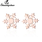 Серьги-гвоздики из нержавеющей стали женские, миниатюрные украшения в виде роз со снежинками, рождественские подарки для девочек с изображением животных, оленей