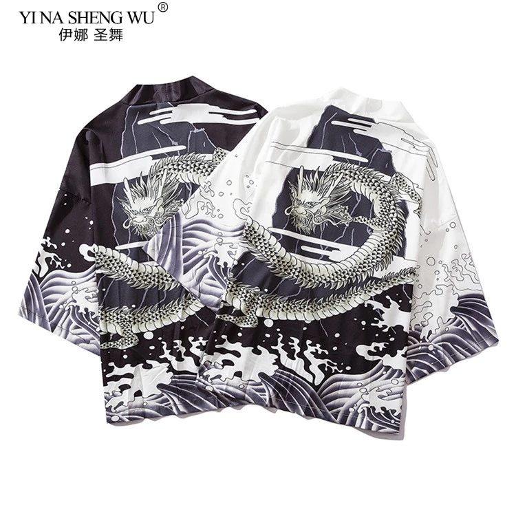 Тонкое кимоно с принтом дракона в японском стиле топ для мужчин и женщин уличная