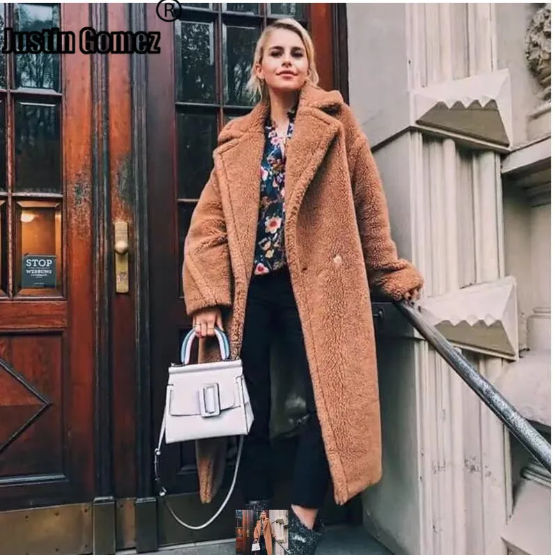 Женская зимняя куртка из овечьей шерсти теплая длинная большого размера