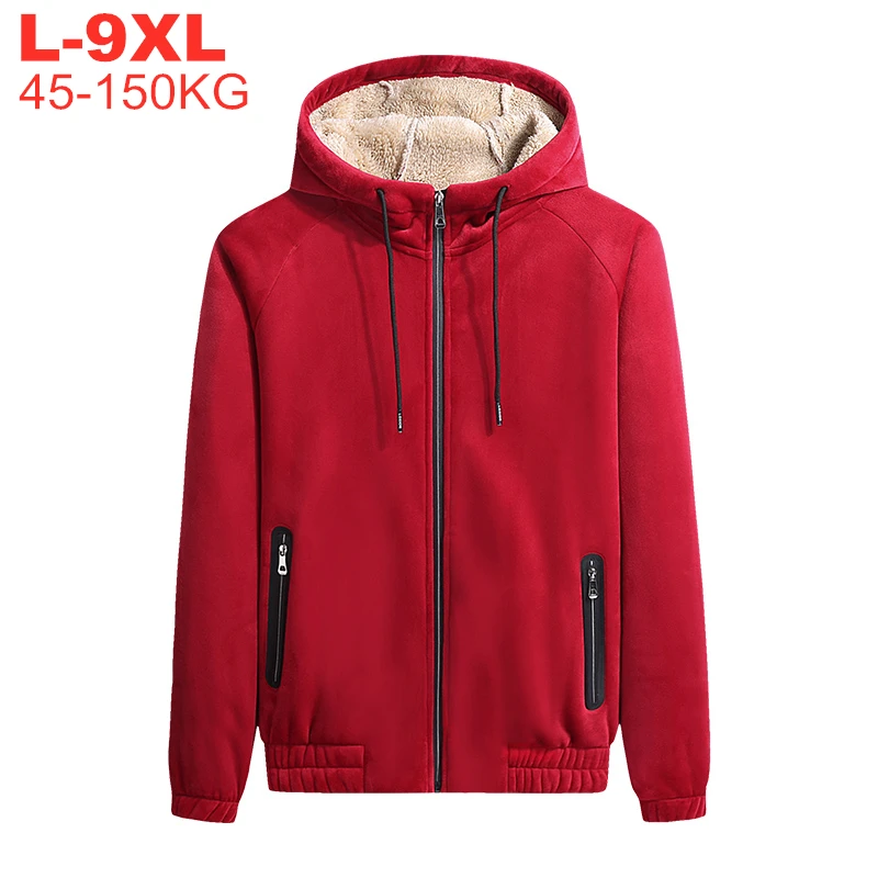 

Autumn Winter Fleece Hooded Cardigan Jackets Coats Men Softshell Jacket Male Warm Parka Windbreaker Thick Overcoat Plus Size 9XL