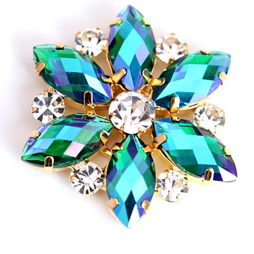 Emerald AB Круглые стразы с кристаллами AB Navette 3,5x3,5 см, 1 шт., Золотая основа, стразы для свадебного платья B0988 - Цвет: Emerald AB
