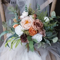 janevini vintage european style coffee bridal silk bouquet brides holding flowers real touch artificial wedding decoration 2021