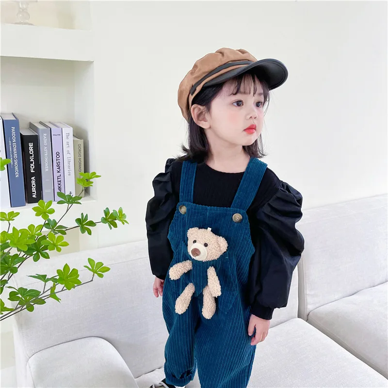 

Children's Clothes 2021 Spring New Boys Girls Three Dimensional Pocket Bear Loose Buckle Pants