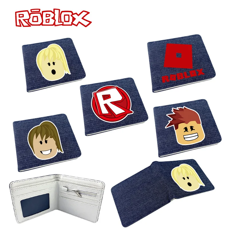 

11.5*10*1.5cm Roblox virtual world surrounding student unisex denim double fold leather wallet fashion short card bag coin purse