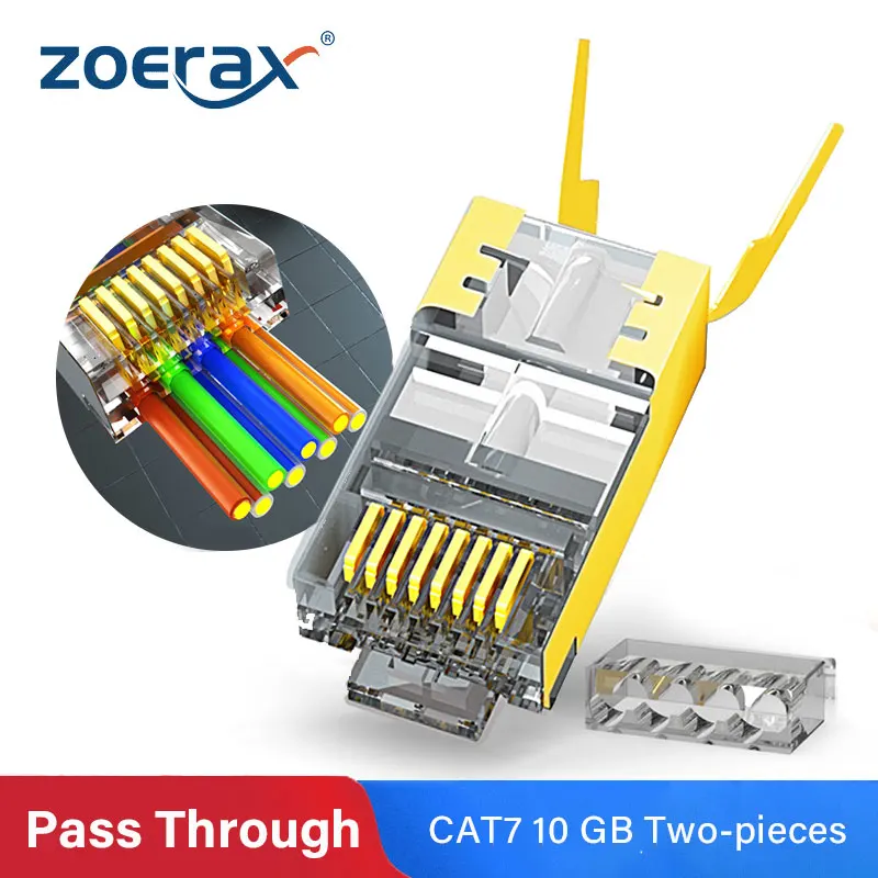 ZoeRax RJ45 Cat8 Cat7 &amp Cat6A Pass Through connectors 8P8C 50UM Gold Plated Shielded FTP/STP | Network Modular Plug - 1.5mm Электроника