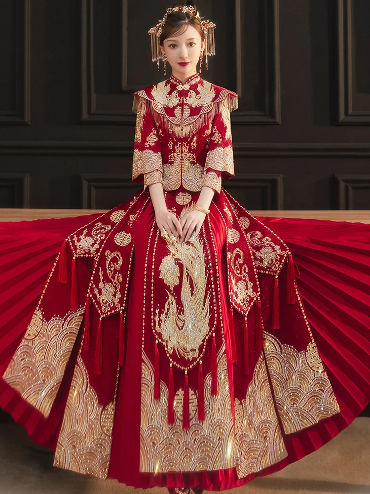 

Xiuhe Dress Bride New Wedding Dress Chinese Wedding Dress a Chaplet and Official Robes Xiuhe Female Xiuhe Suit Summer
