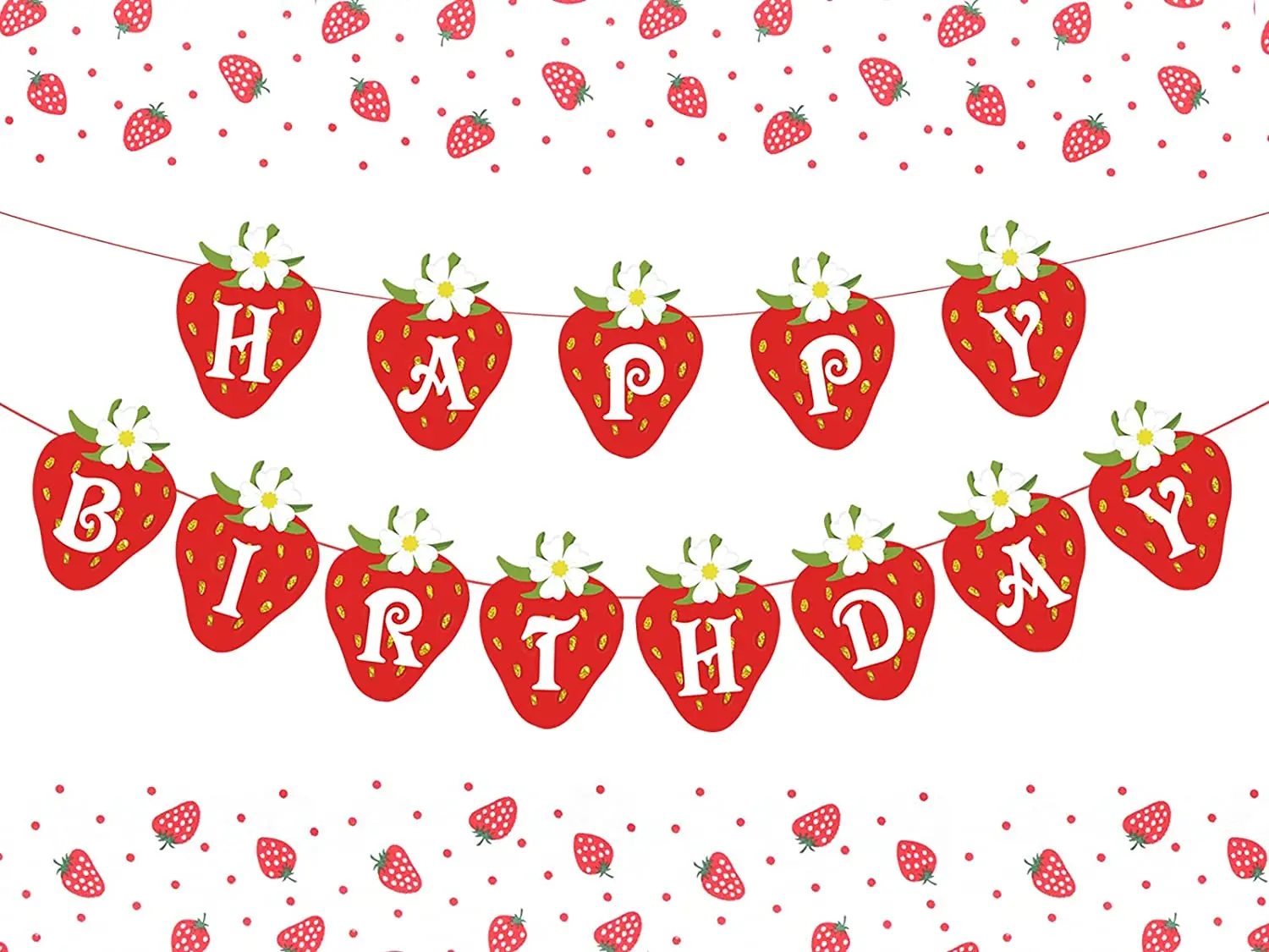 Strawberry Happy Birthday Banner Strawberry Theme Birthday Garland for Girls Berry Sweet Birthday Party Hanging Decorations