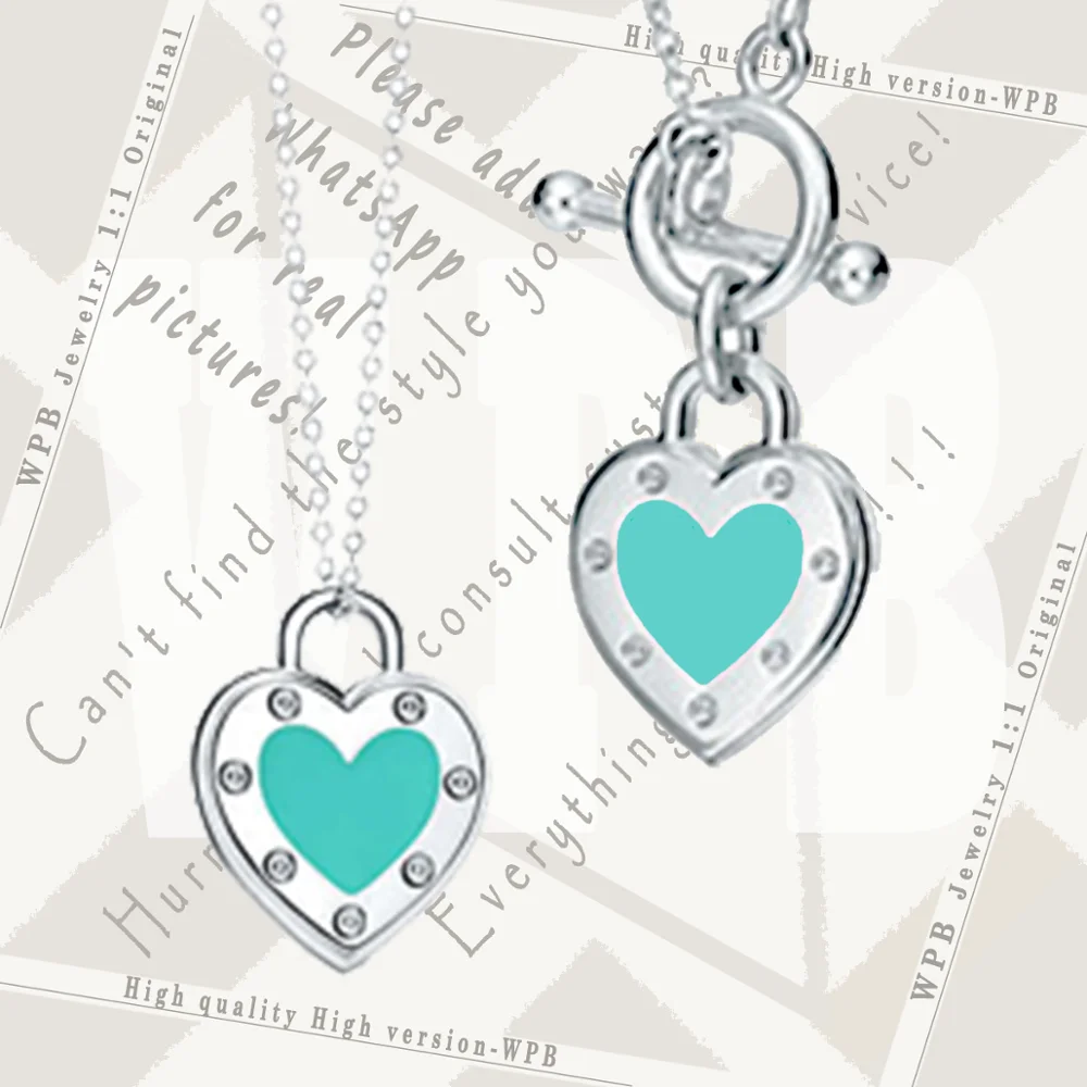 

WPB100%925Necklaces high quality version TIFN original 1:1 "Blue enamel finish rivet heart tag "Women Necklaces