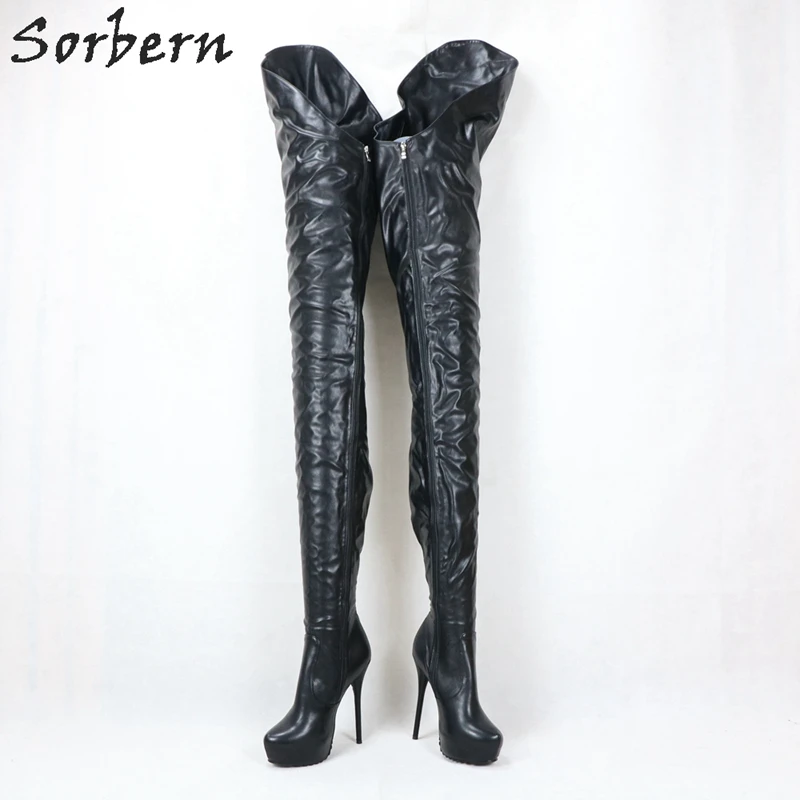 

Sorbern Matt Black Extreme Long Boots Women High Heel Platform Heels Female Boots 43 44 Size 42 Womens Shoes Round Toe Custom