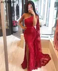 Женское вечернее платье-русалка, Красное Длинное кружевное платье с одним открытым плечом, для торжества и выпускного вечера, 2022