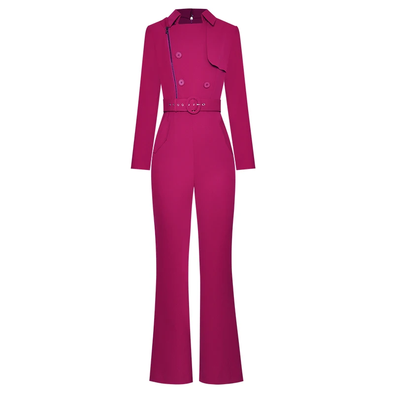 

women jumpsuit and rompers for women high quality Runway Long sleeve Double breasted lace-up Pocket Bell-bottoms Jumpsuits