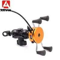 arvin motorcycle usb charging phone holder universal rotating moto mobile phone stand gps bracket mount for iphone xr 4 7 6 inch