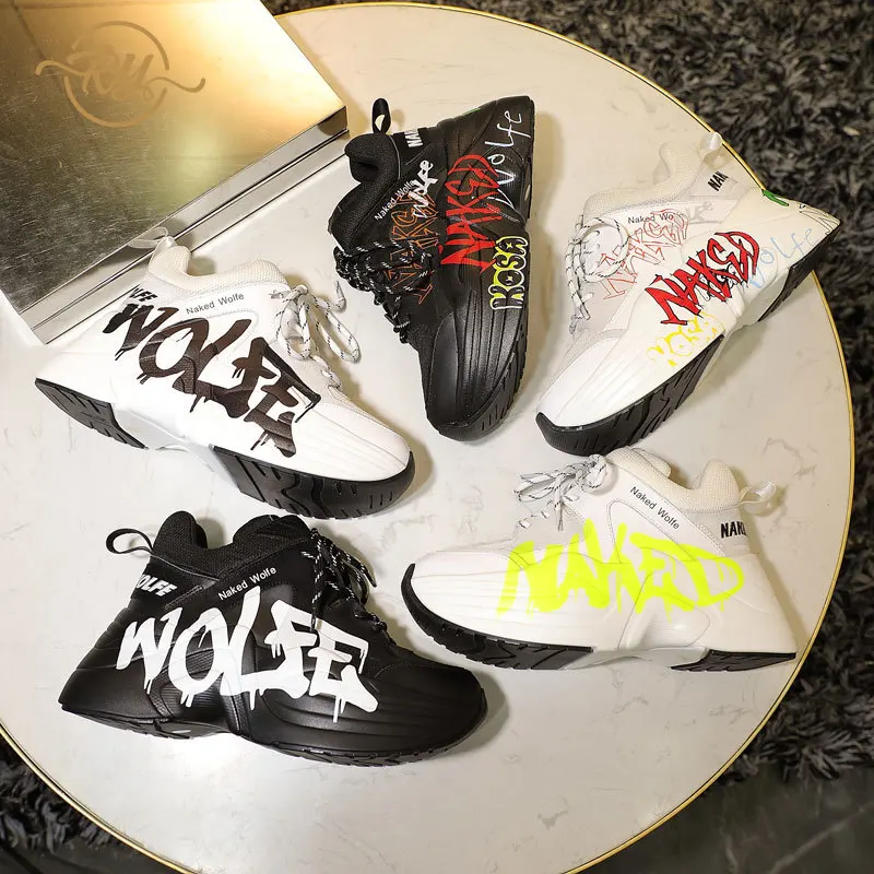 Женские кроссовки 2018 модные из натуральной кожи на платформе ins стиль высокие