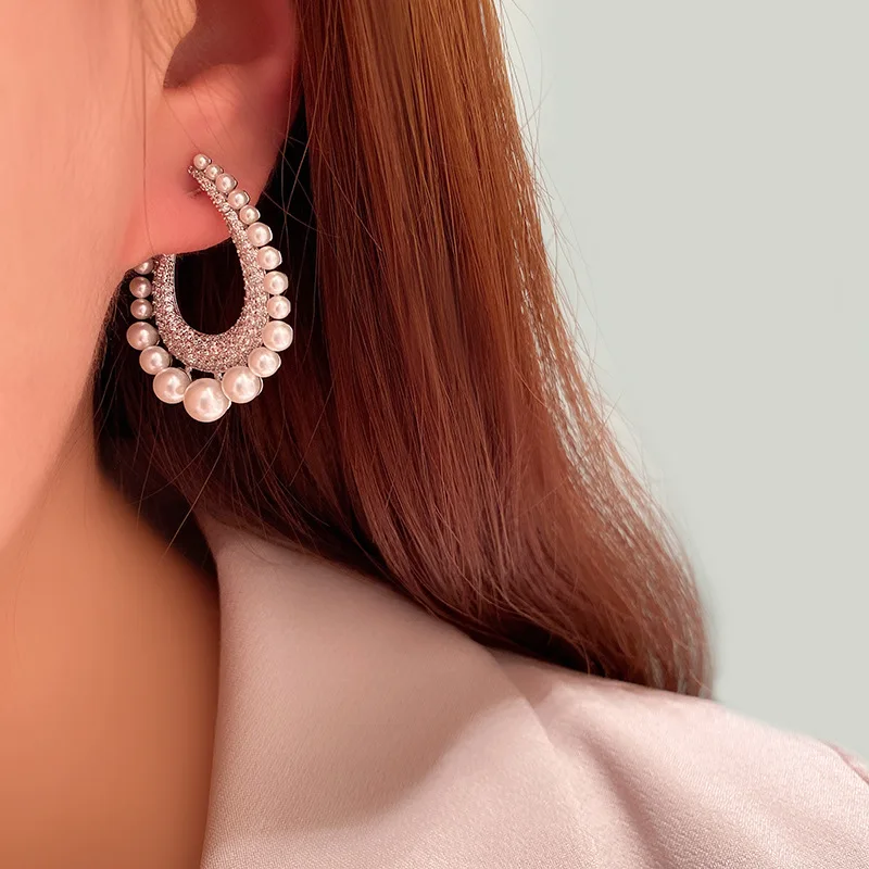 

Pearl drop earrings female pearl diamond detachable earrings