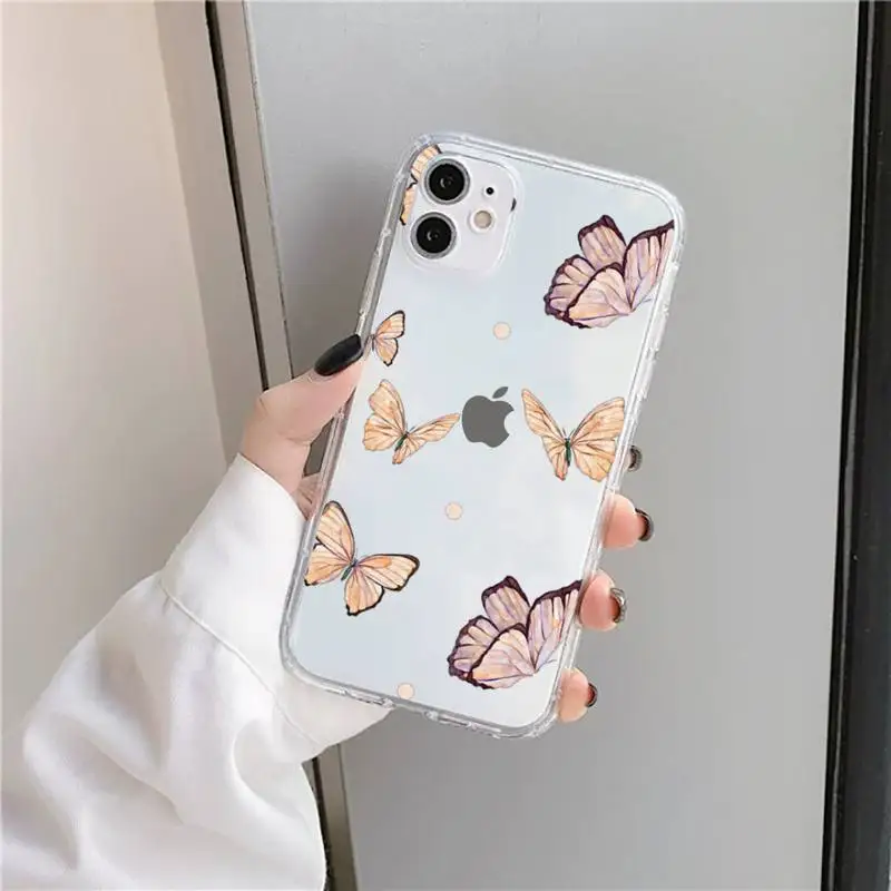 

cute sexy butterfly pink blue Phone Case Transparent for iPhone 11 12 mini pro XS MAX 8 7 6 6S Plus X 5S SE 2020 XR