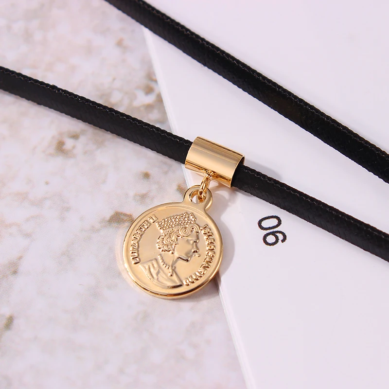 Женское Ожерелье чокер в виде монеты Золотая медная оплетка веревочная цепочка
