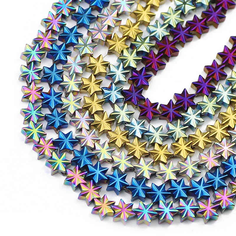 

55pcs Natural Stone Gold Color Pentagram Star Hematite Beads 7MM Hexagram Spacer Loose beads for Jewelry Bracelet Making DIY 15"