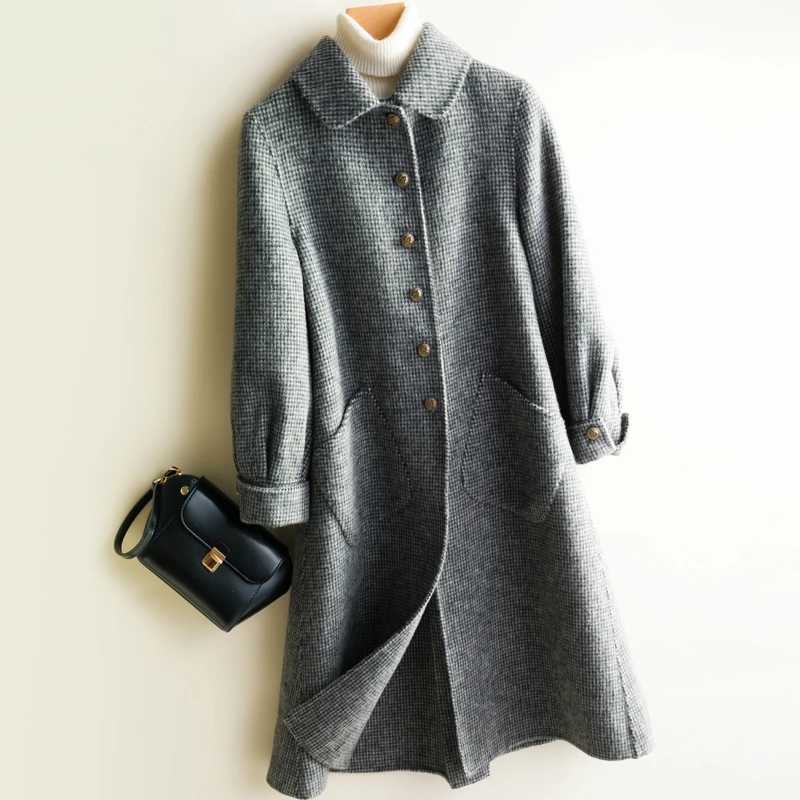 2020 New Double-faced Wool Coat Female Long Plaid Woolen Coats 100% Jacket Autumn Winter Jackets for Women knx8678 |