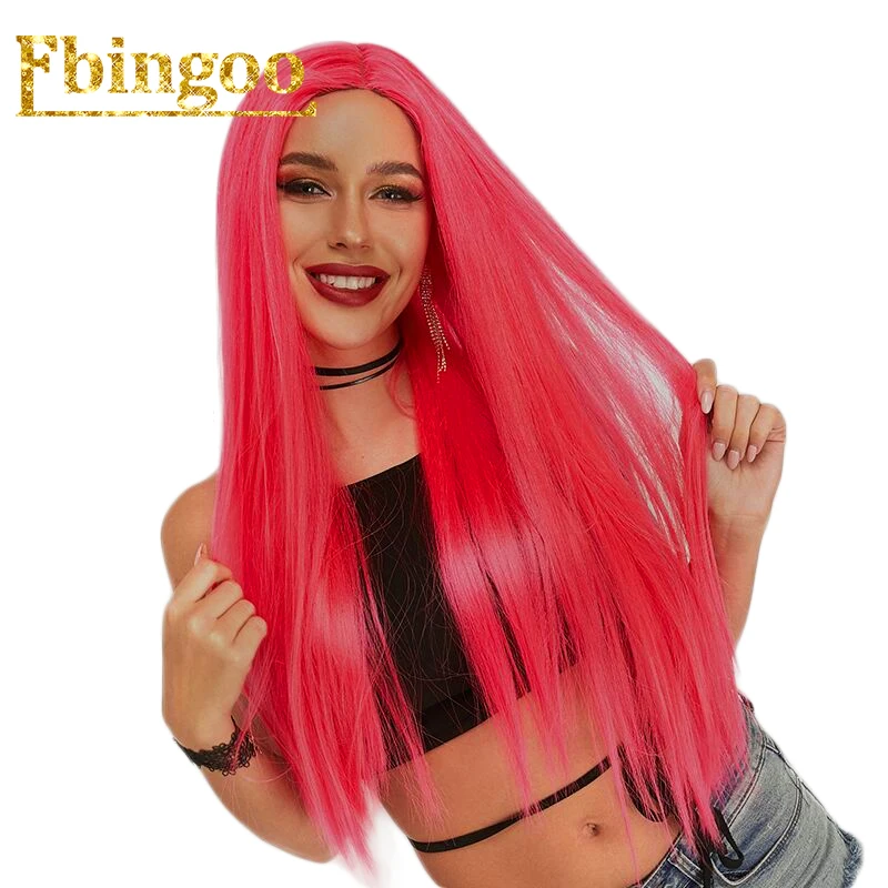 Hot Pink Ebingoo черный оранжевый розовый фиолетовый желтый парик длинные прямые Futura синтетические парики на кружеве для женщин Peruca средняя часть 26 дюймов - Цвет: Hot Pink
