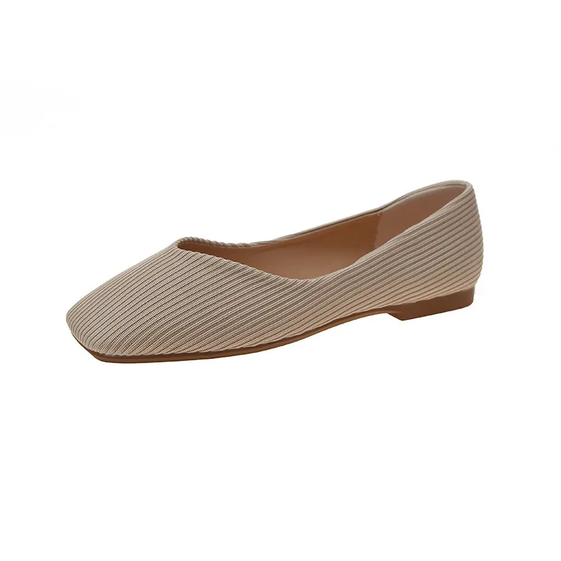 

2021 New Stripes Ballet flats hot square toe single shoes woman breathable soft sole moccasins flats shallow candy color loafers