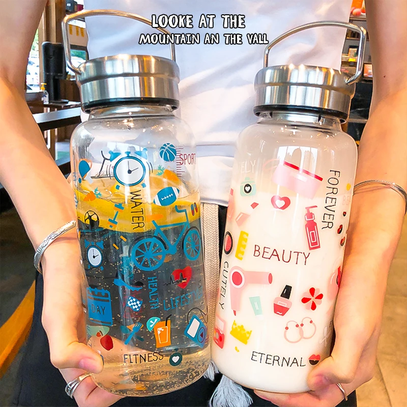1000 мл модная стеклянная бутылка для воды с граффити взрослых Спортивная большая