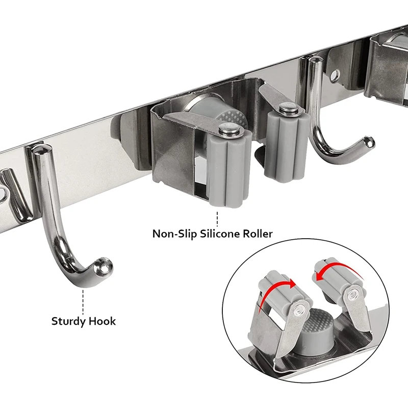 

2 Pack Broom Mop Holder Wall Mount,Heavy Duty Hanger Broom Organizer for Garden Garage Laundry Room Bathroom Kitchen