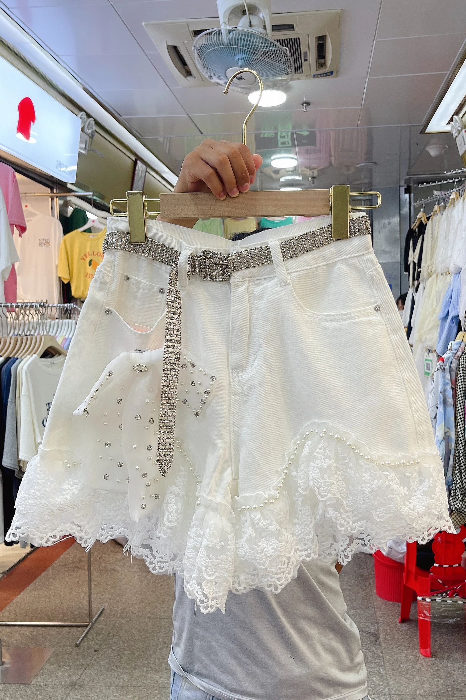 

Jeans Female Summer New Korean Style Sweet Beaded Bowknot High Waist Slimming Wide Leg Pants Shorts Casual Pants