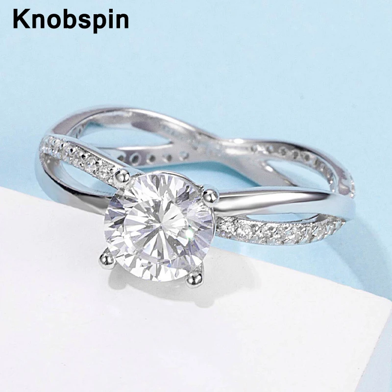 

Knobspin 100% 925 Sterling Silver Real 1 Carat D Color Moissanite Engagement Rings For Women Anniversary Gift Fine Jewelry
