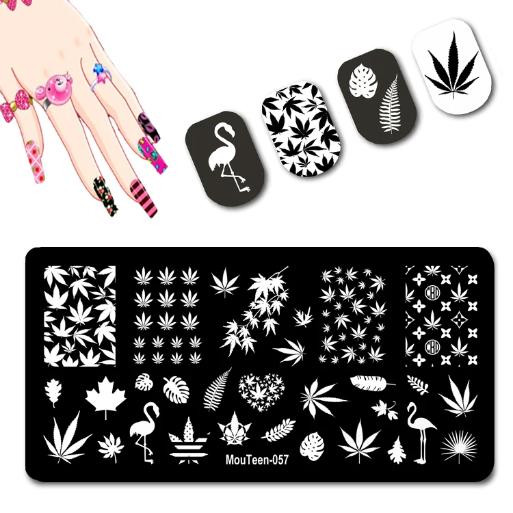 Mouteen новые листья штамп для ногтей пластина кленовый лист формы дизайна кран
