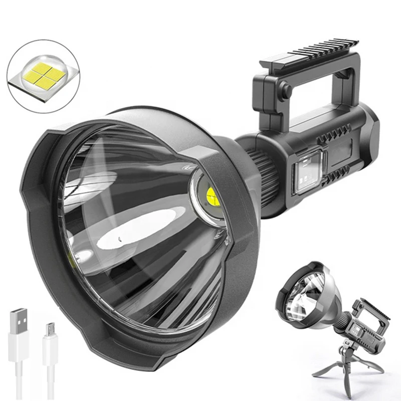 

2000lm Super Bright Spot Lights Torch 4 Modes 10W Flashlight Work Lamp USB Rechargeable XHP70 XHP50 LED Searchlight with Tripod