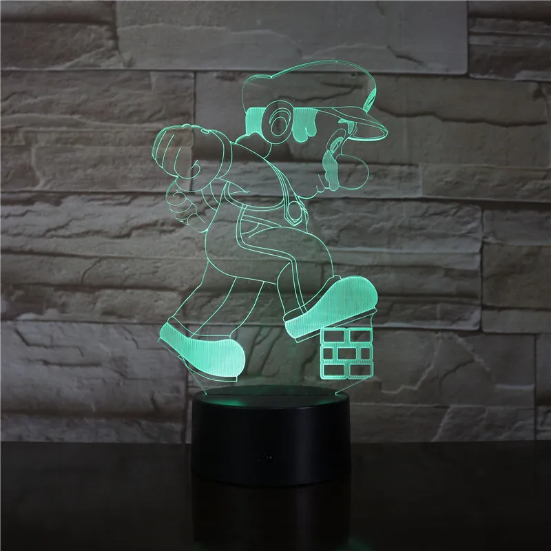 Мультфильм милый супер Марио действие 3D светодиодный RGB сенсорный Ночной