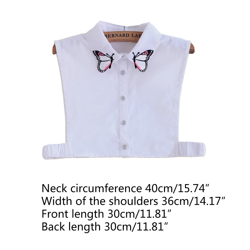 

Women Elegant Colorful Butterfly Embroidery Lapel False Fake Collar Button Down Detachable Half Shirt Blouse Retro British Sweat