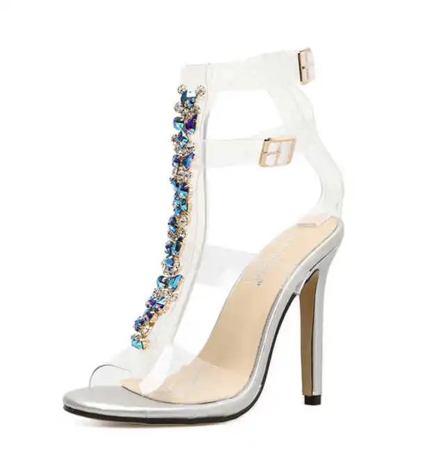 

Color diamond chain transparent PVC high heel sandals make 42