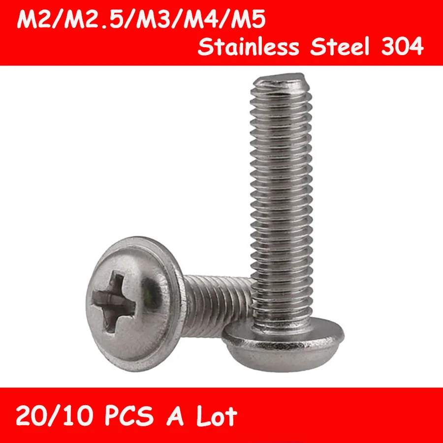 20/10 шт. Метрическая резьба м2/M2.5/M3/M4/M5 DIN967 304 Винты с крестообразной головкой из