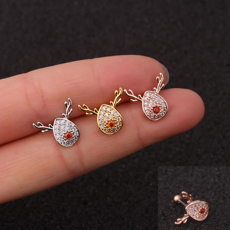 1 шт. Симпатичные маленькие серьги-каффы с фианитами в форме головы модные