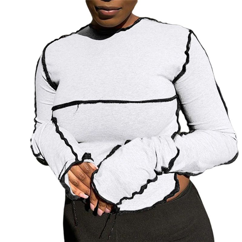 

Женский облегающий пуловер с длинным рукавом и круглым вырезом, 3 цвета