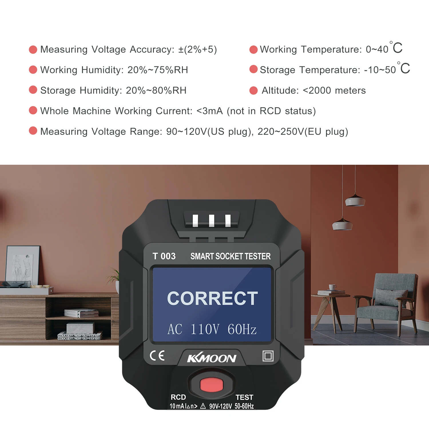 KKmoon 220~250V Socket Outlet Tester Smart Circuit Polarity Detector Wall Plug Breaker Finder Leakage Test for Home Appliance |