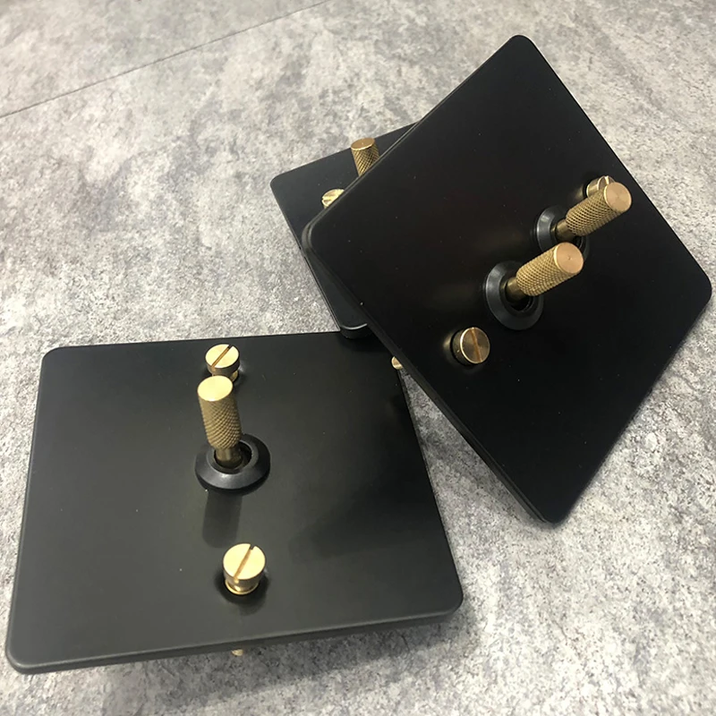 

Black loft industrial style light luxury retro copper hand dialing metal panel 86 type lever switch surface mounted brass screw