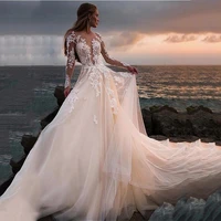 princess wedding dress 2021 illusion long sleeves sheer backless lace ball gown wedding gowns boho bridal robe de mariage