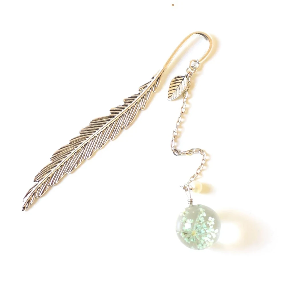 1Pc Flower Specimens Crystal Pendant Ball Bookmarks Feather shape Metal Tassel Vintage Book Mark School Office Supply | Канцтовары для