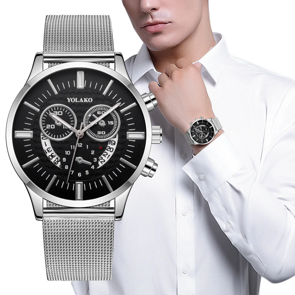 

Часы наручные мужские кварцевые с календарем, роскошные повседневные деловые, с сетчатым браслетом из нержавеющей стали