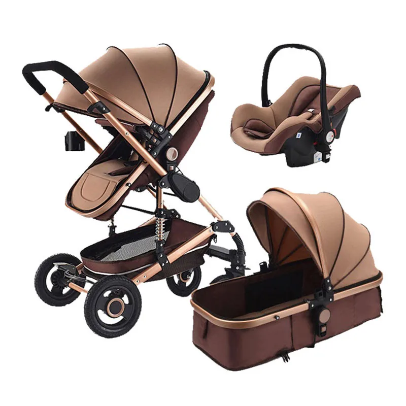 Multifunctional 3 in 1 Baby Stroller High Landscape Stroller Folding Carriage Gold Baby Stroller Newborn Stroller